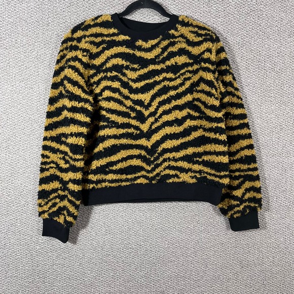 Lou & Grey Cozy Up Sweatshirt Womens Small‎ Tan Black Zebra Pullover Crew Neck - Picture 1 of 11